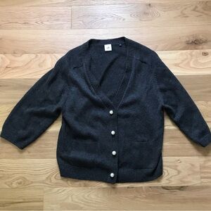 CAbi Dark Charcoal Gray Pearl-Button Cardigan